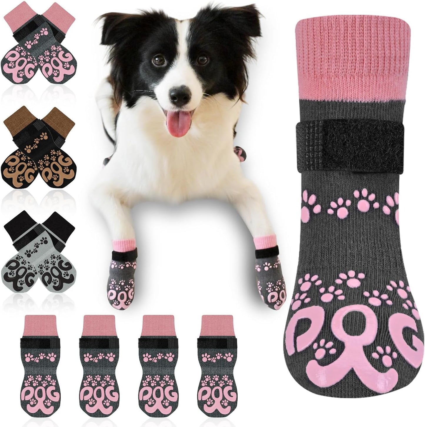 Dog Socks for Hardwood Floors Anti Slip - Double Side Dogs Booties to Prevent Licking, Hot Pavement Paw Protectors, No Twist Dog Grippy Socks for Senior Dogs, Light Grey and Black, L - Image 10
