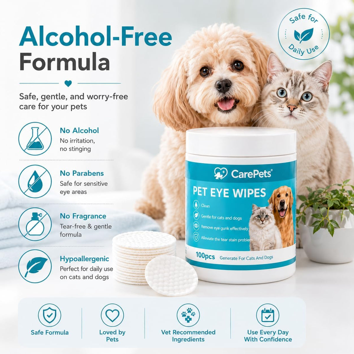 CarePets gentle pet face and eye area wipes packaging