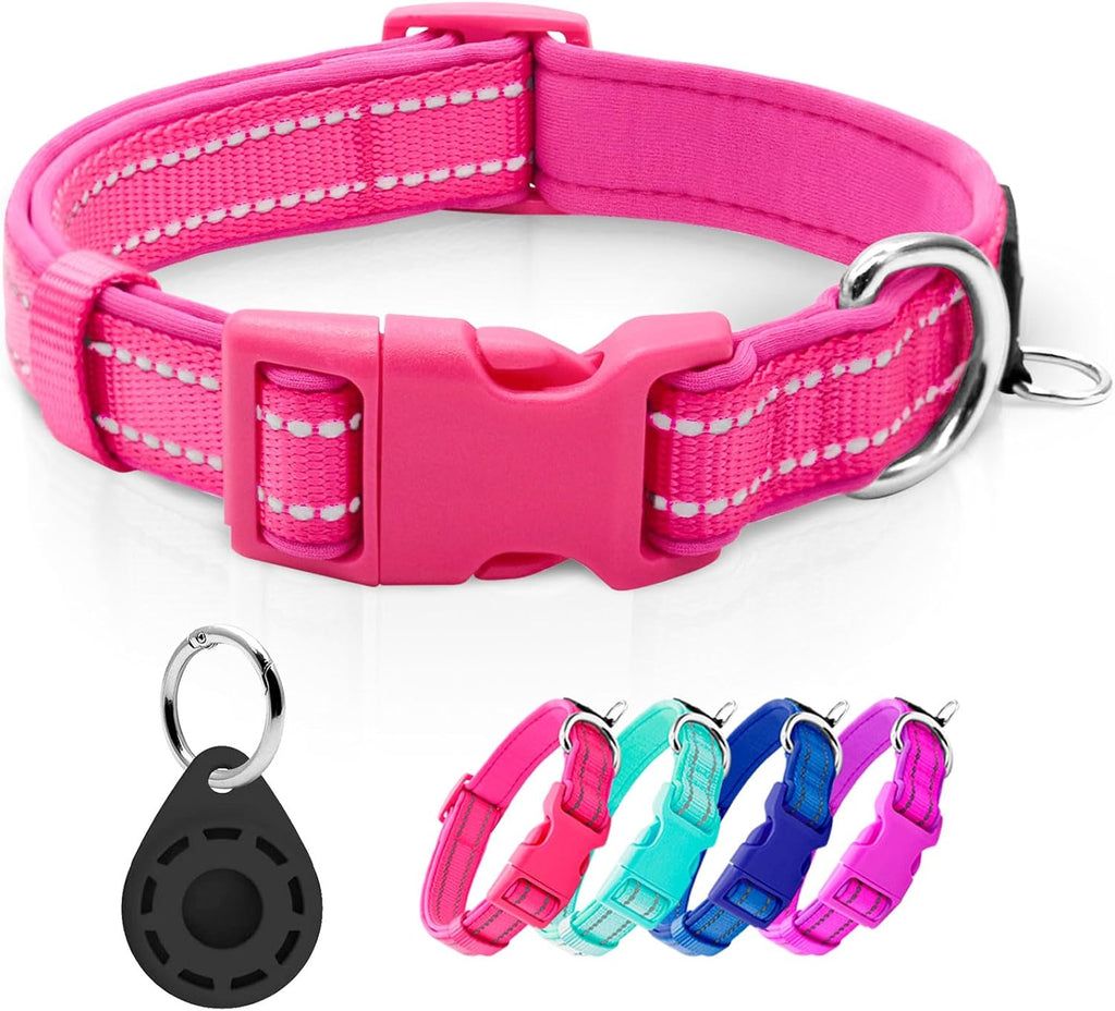 azuza Reflective Dog Collar,Soft Neoprene Padded Pet Collar with ID Tag Ring,Adjustable for Small Dogs,Hot Pink,S - Image 10