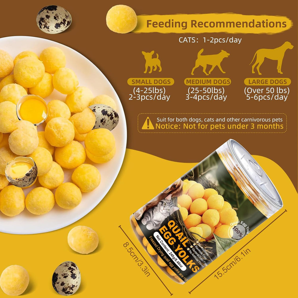 Close up of Hkpetty quail egg yolk pet snacks