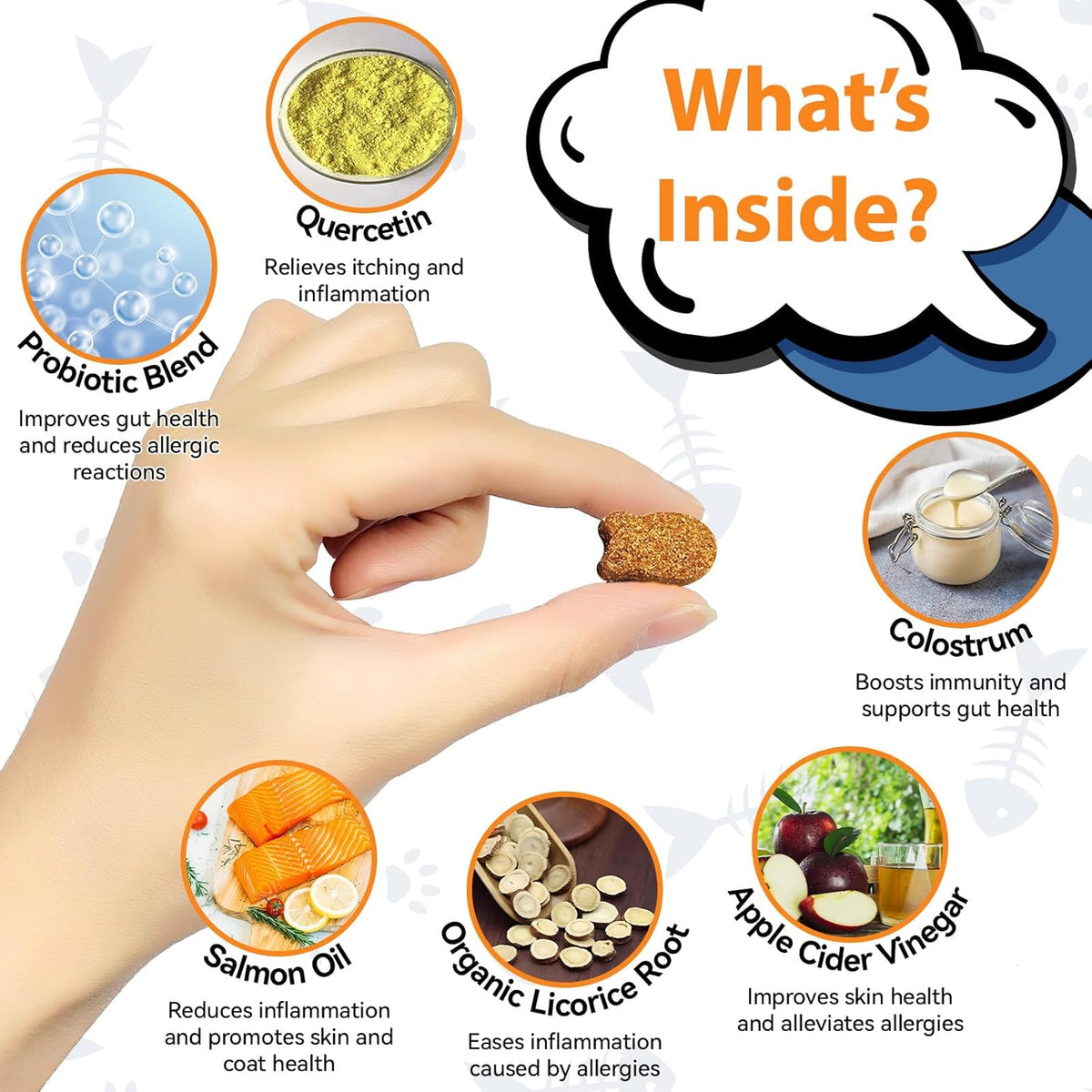 Omega 3 and probiotic soft chews for cat skin and coat health.