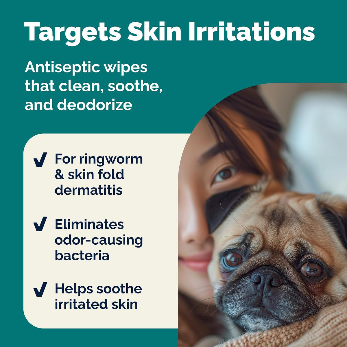 Antiseptic pet wipes with chlorhexidine and ketoconazole for yeast infections.