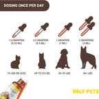 Holy Pets soothing throat drops for dogs and cats showing bottle dimensions.