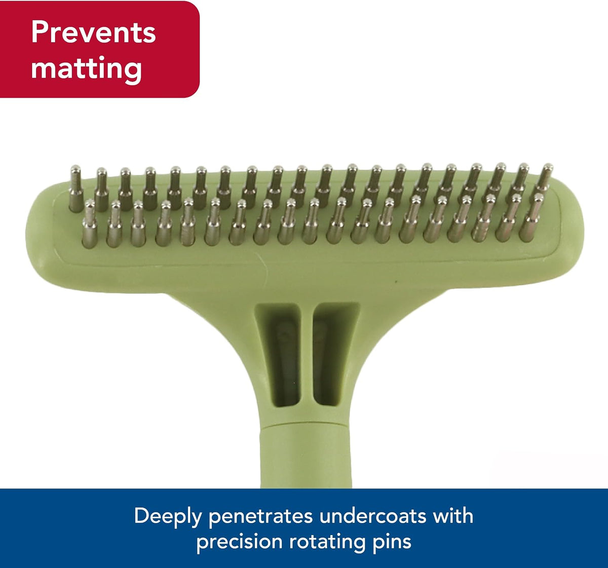 Ergonomic handle detail of Coastal Pet grooming rake
