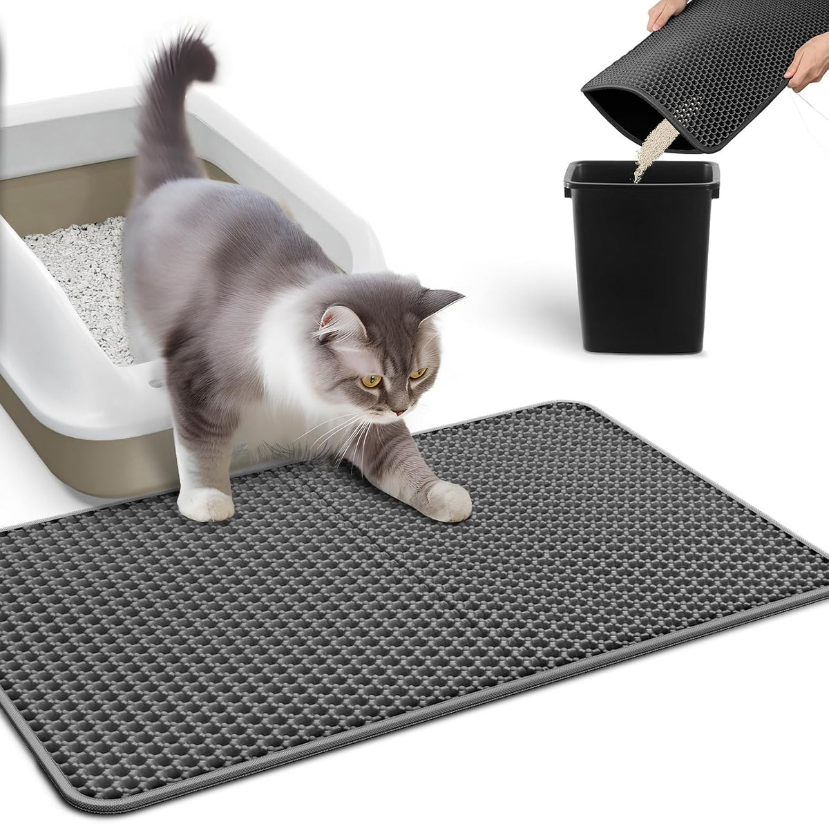 Cat Litter Mat - 23.2'' x 14.6'' Small Litter Trapping Mat, Easy to Clean Litter Box Mat, Waterproof, Urine-Proof, Non-Slip, Cat Toilet Training Systems Accessories, Grey - Image 15