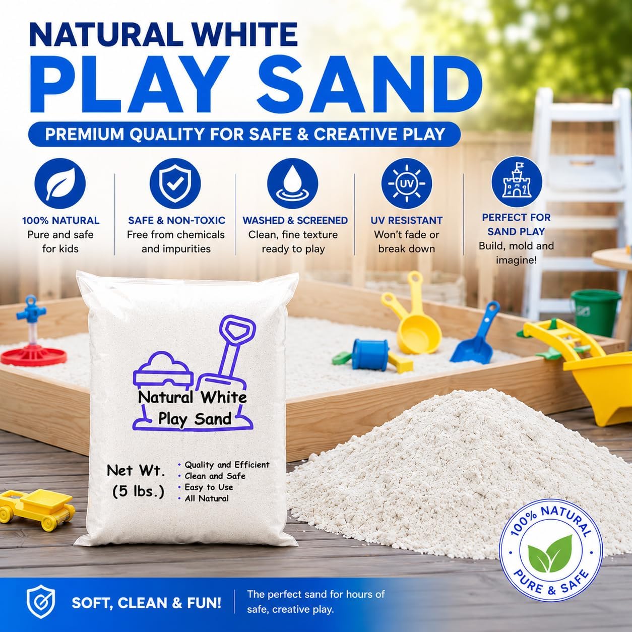 Hand molding white play sand to show fine grain consistency
