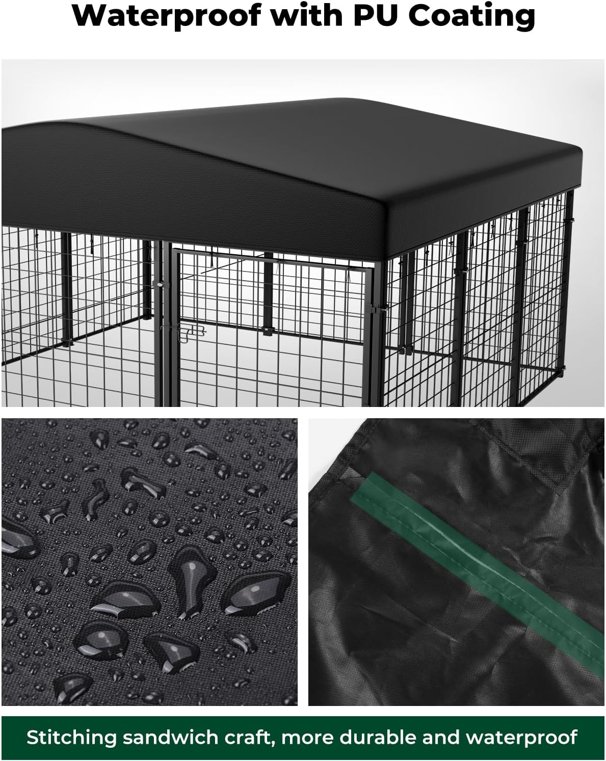 PawGiant ten by ten feet UV resistant pet playpen cover shielding a dog from intense sunlight.