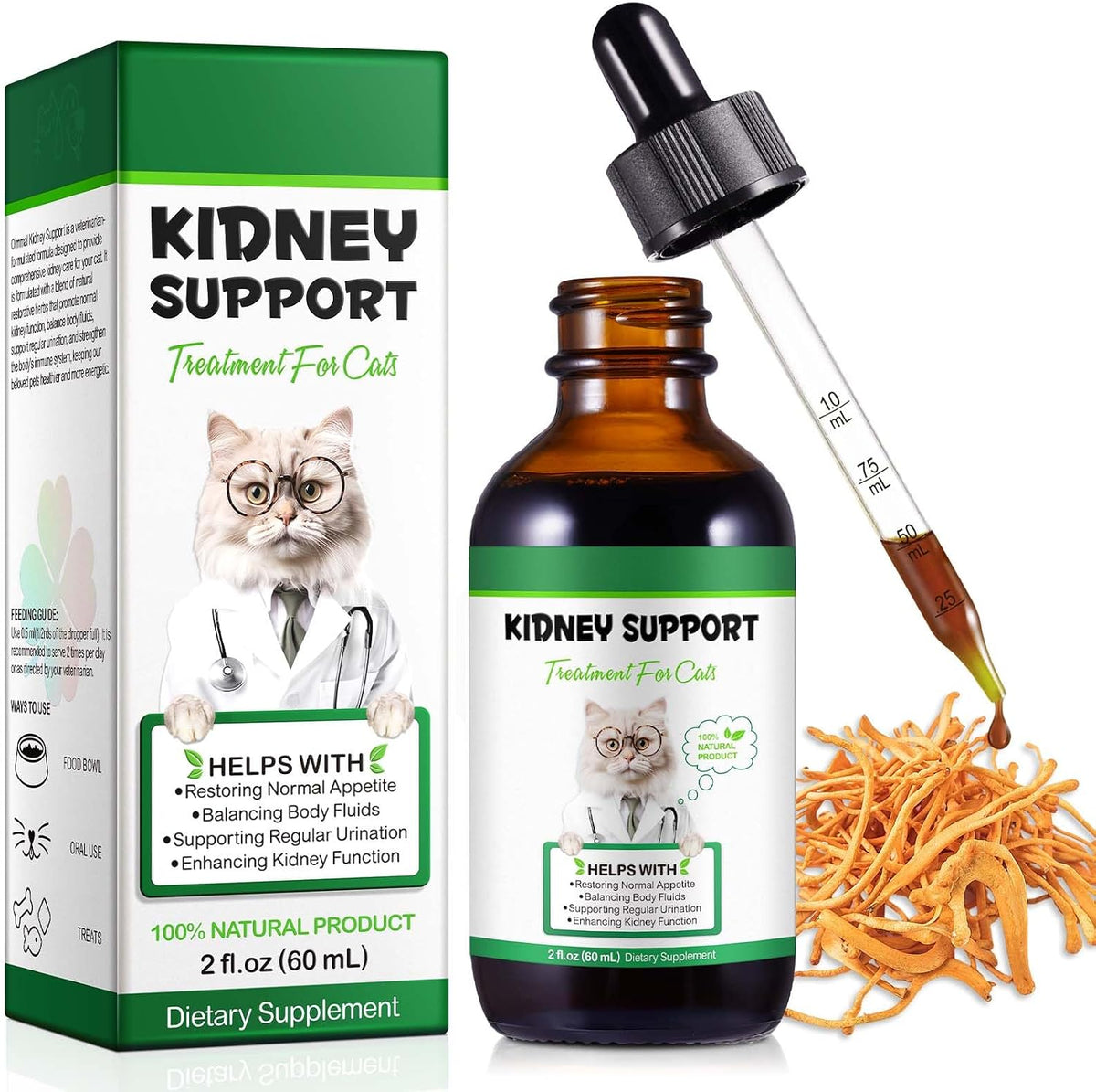 Vosifsdiy Kidney Support for Cats 60ml bottle front view with dropper