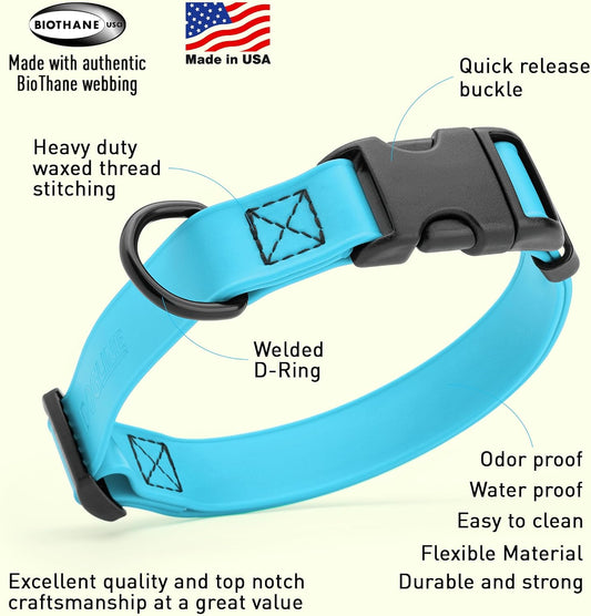 Dogline cyan blue odor proof dog collar with quick release buckle close up