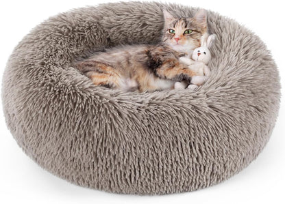 rabbitgoo Calming Cat Beds for Indoor Cats, 20 inches, Dark Grey | Soft Warm Donut, Fluffy Faux Fur, Supportive Raised Rim, Anti-slip, Machine Washable, Up to 15lbs Kittens & Small Cats - Image 14