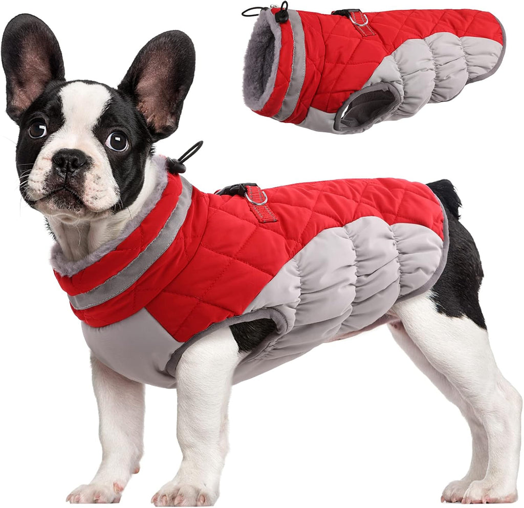 Fuamey waterproof dog winter jacket red front view