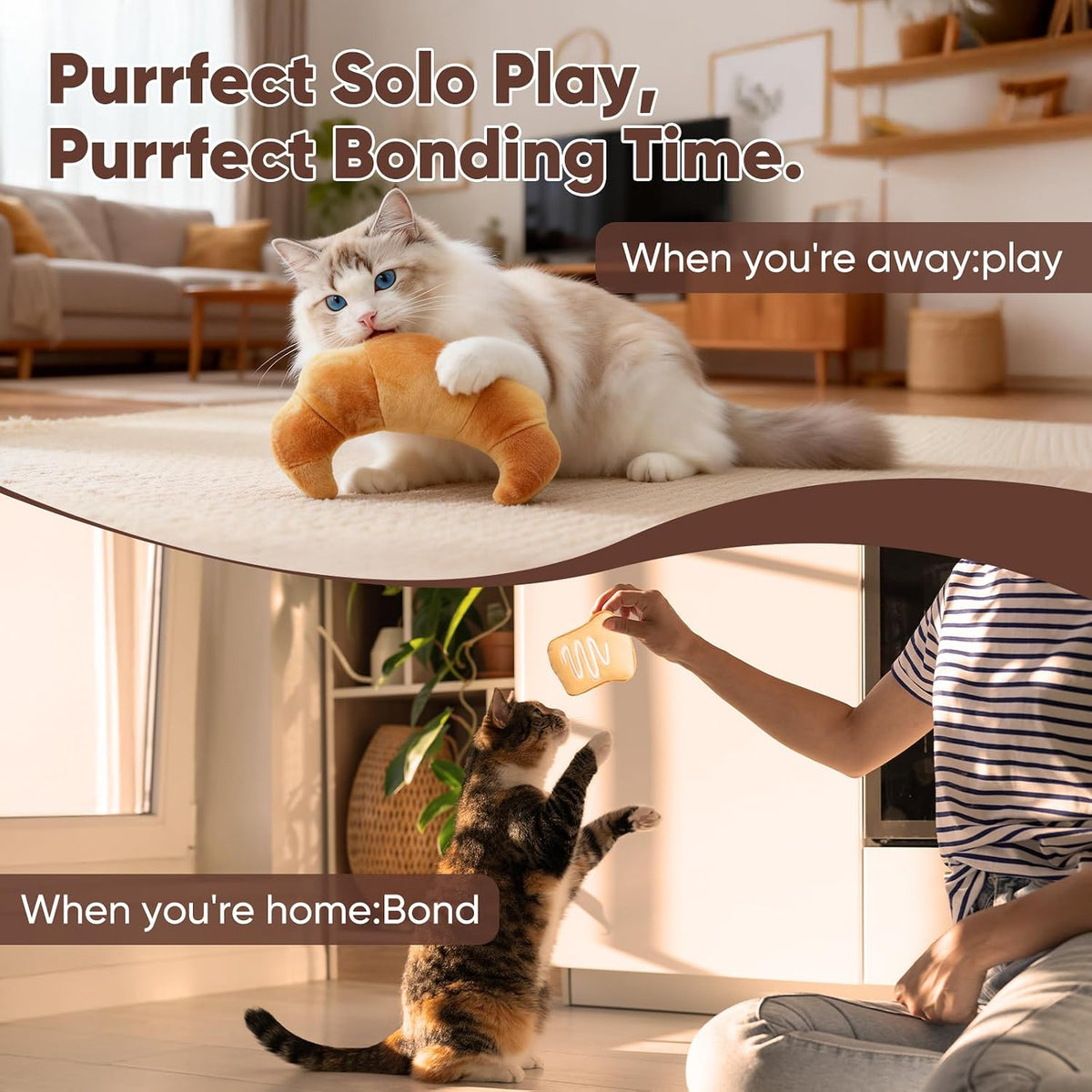 Cat playing with CiyvoLyeen bread catnip plush toy set