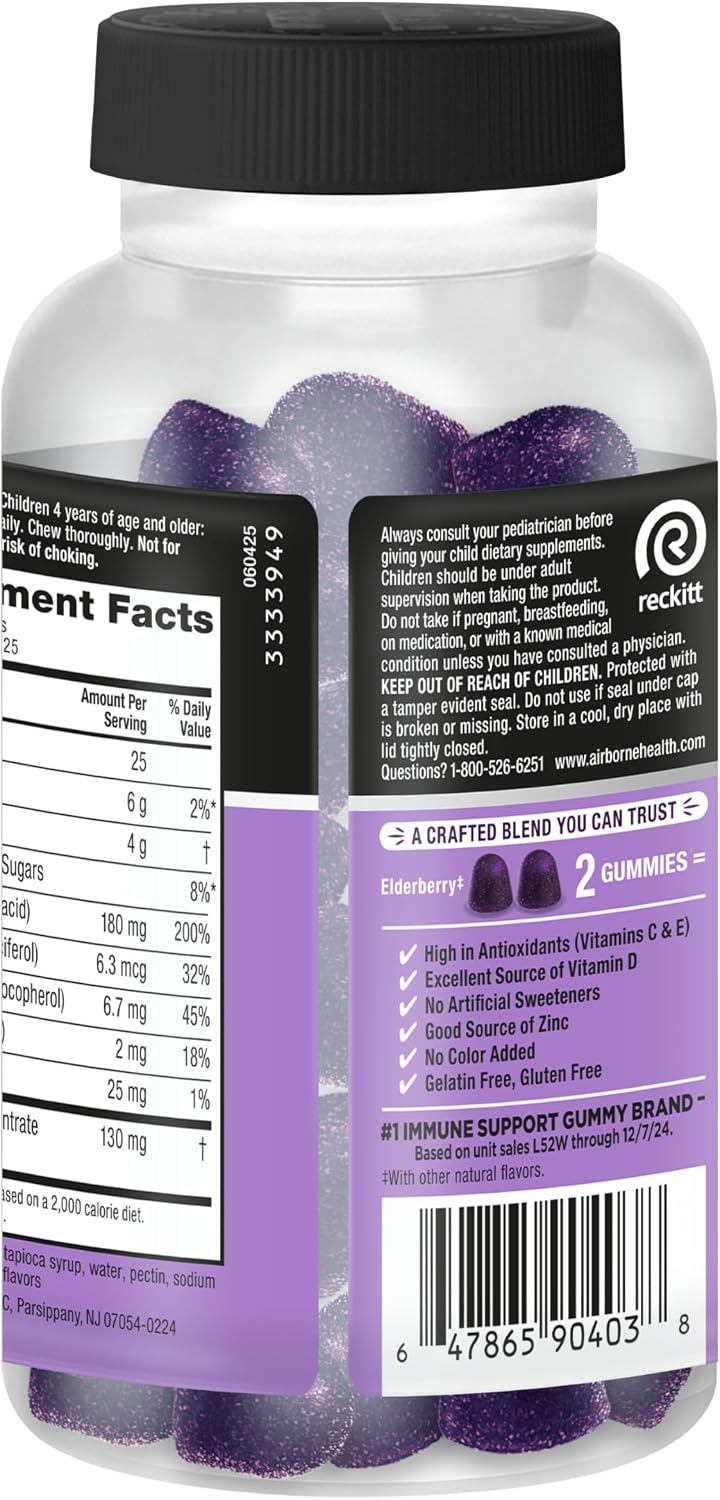 Airborne Elderberry + Zinc & Vitamin C Gummies For Adults, Immune Support Vitamin D & Zinc Gummies With Powerful Antioxidant Vitamins C D & E - 50 Gummies, Elderberry Flavor - Image 11