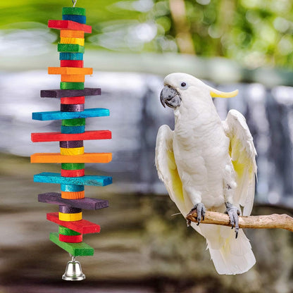 Vibrant multicolored bird chewing sticks with cotton rope knots