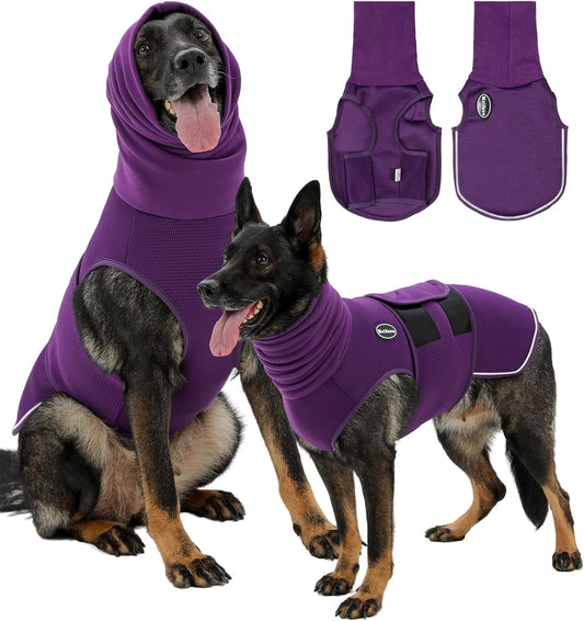Meifsou dog anxiety vest with hood purple front view