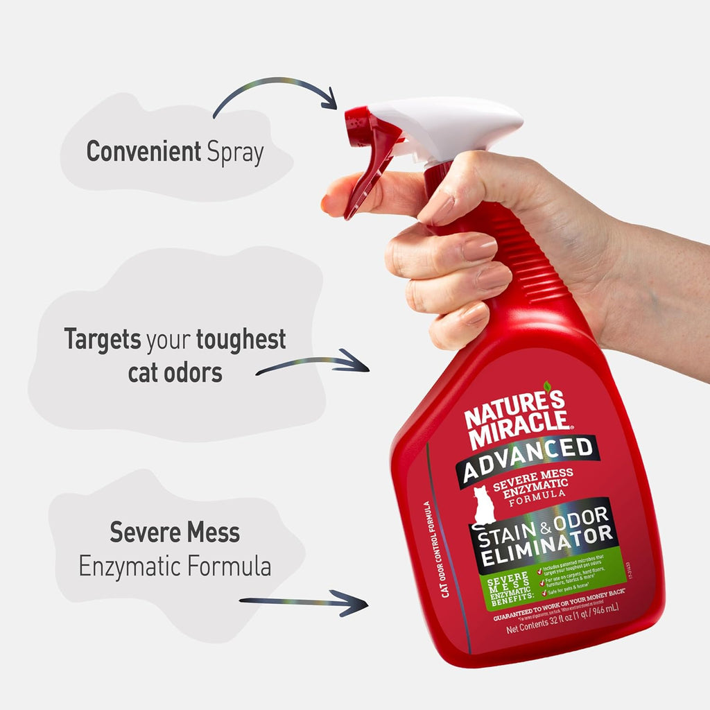 Nature's Miracle pet cleaner next to living room sofa