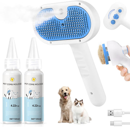 Pet Steam Brush for Dog & Cat - 3-in-1 Steam Grooming Brush for Shedding & Hair Removal - Self Cleaning Spray Comb with Mist for Long Haired Pets - Includes 1*Waterless Shampoo, Blue. - Image 15