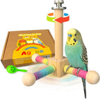Agape rotating interactive parrot toy front view with wooden perches