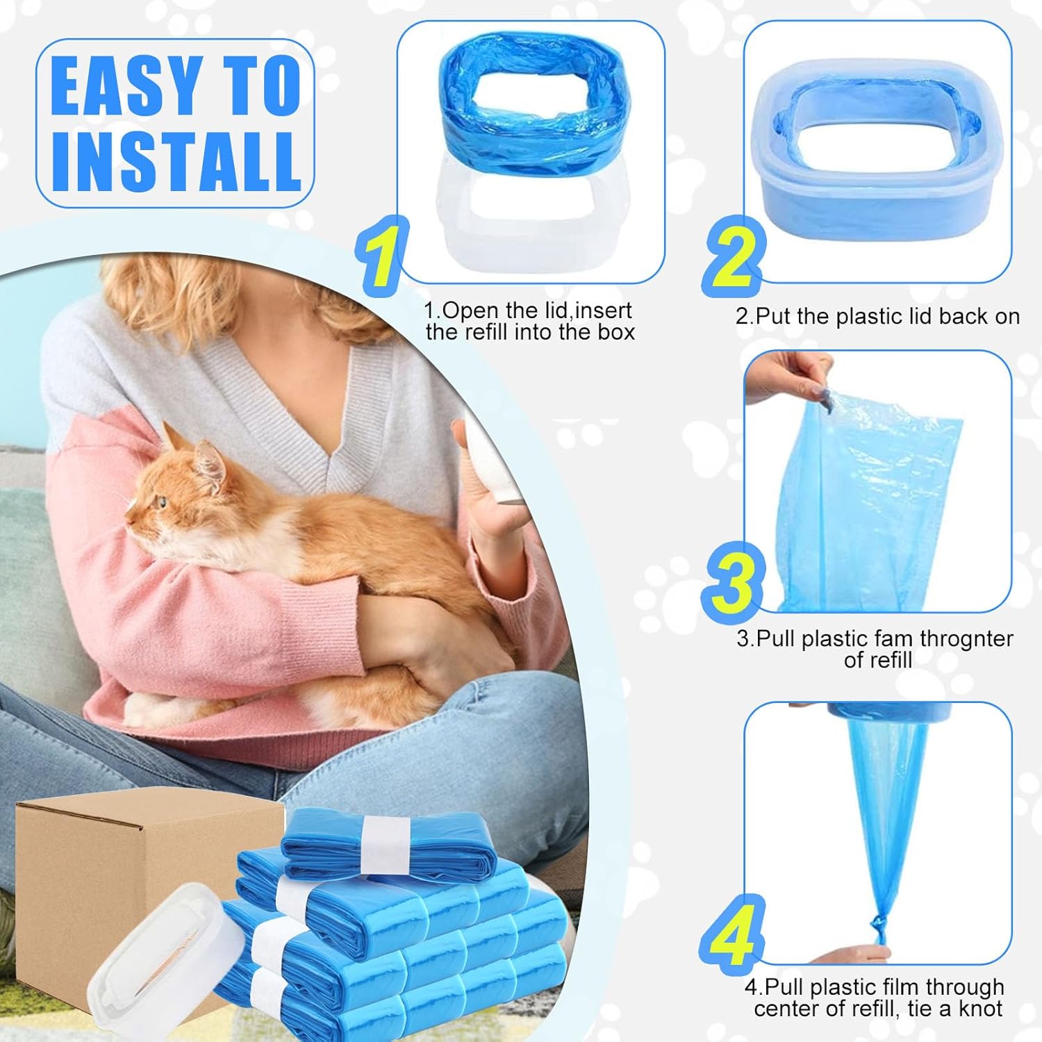 Durable scratch resistant cat litter refill being placed inside a standard waste pail.