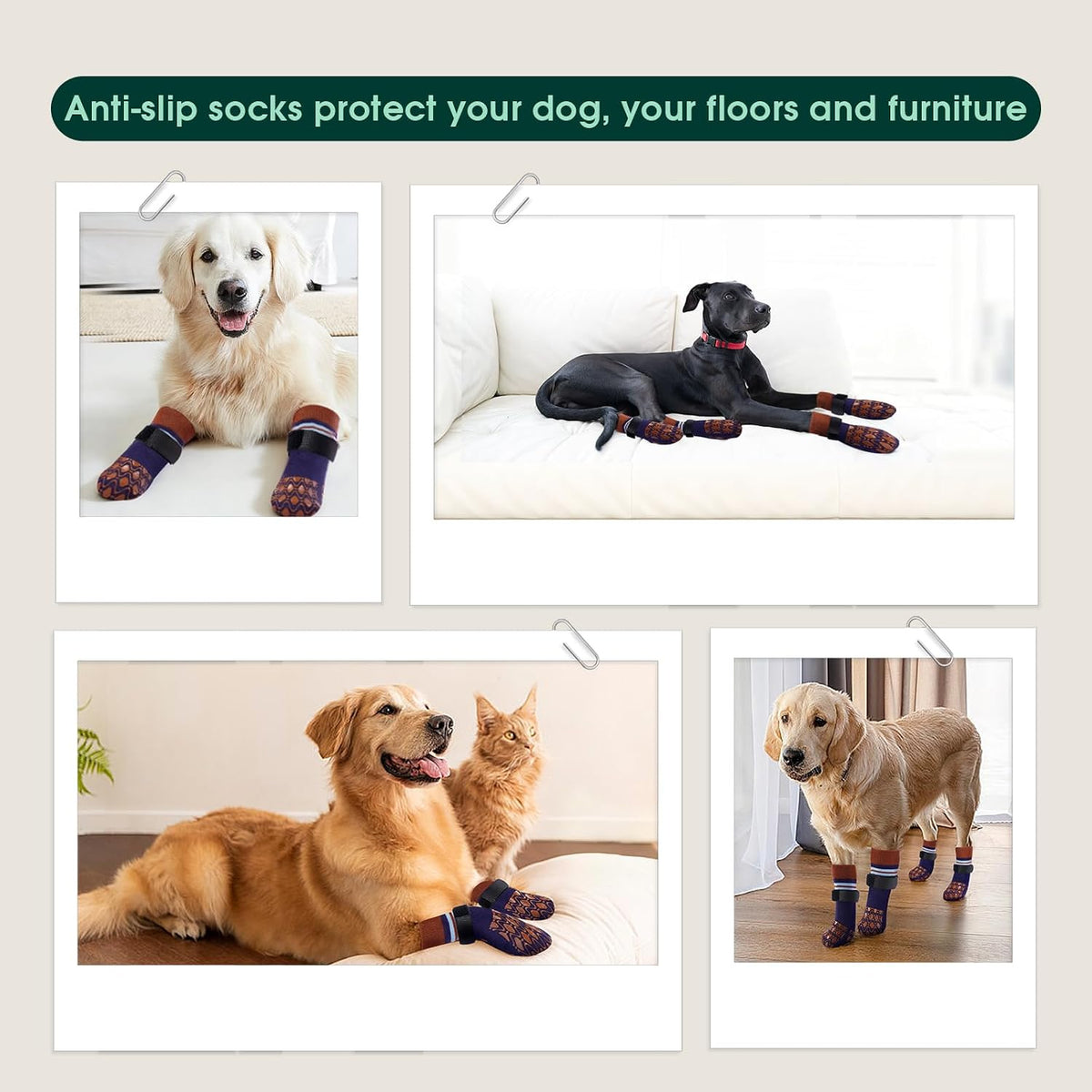 Kuoser pet socks demonstrating grip on tile surface