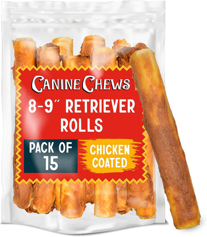 Canine Chews 8-9" Beef Basted Rawhide Rolls, Raw Hide Bones for Large Dogs, Dog Bones Large Breed, Durable, Long-Lasting, Medium & Large Breeds, 25pk - Image 15