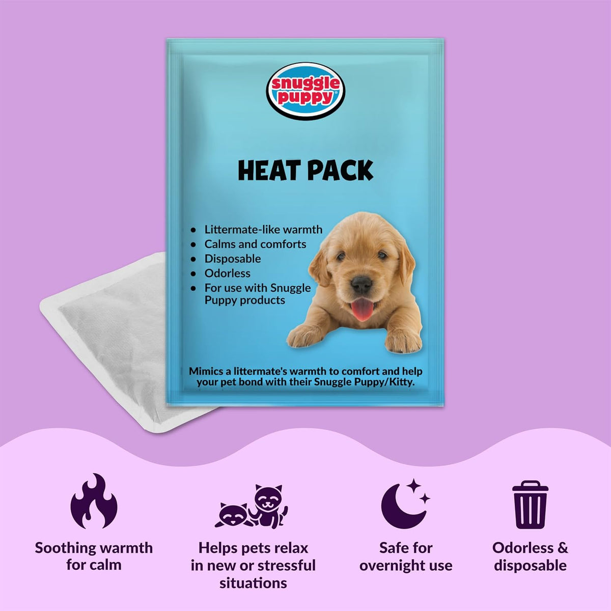 Behavioral aid cat toy displayed with included heat pack
