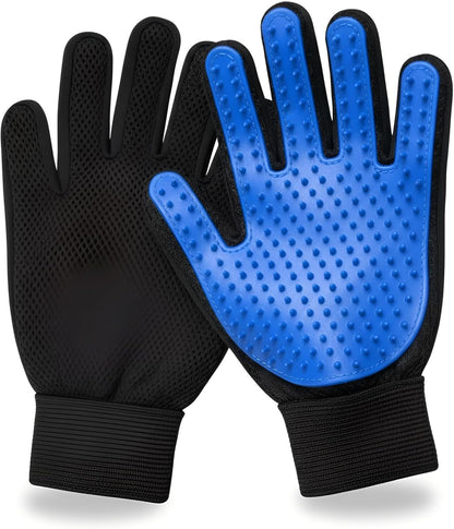 Heusom Silent Groom Pro grooming glove front view showing blue silicone tips
