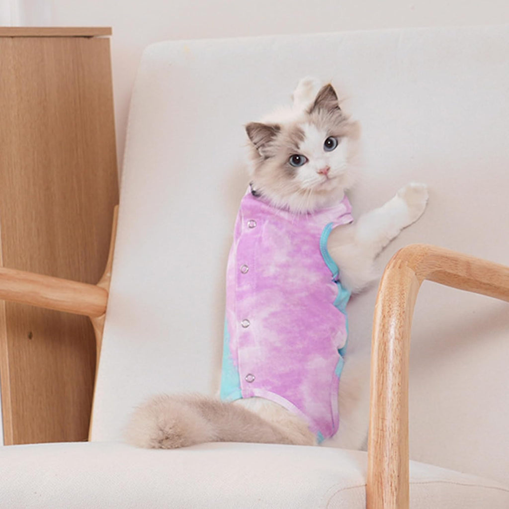 Premium breathable cotton cat surgery suit protecting abdominal wound area