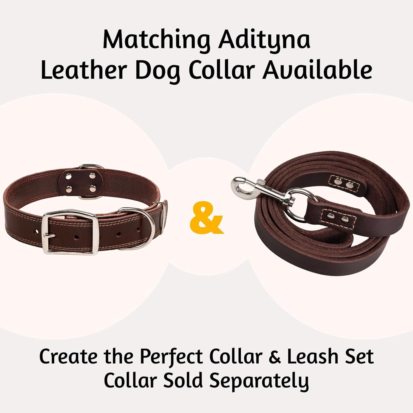 Close up view of the thick three quarter inch wide ADITYNA leather dog leash construction.