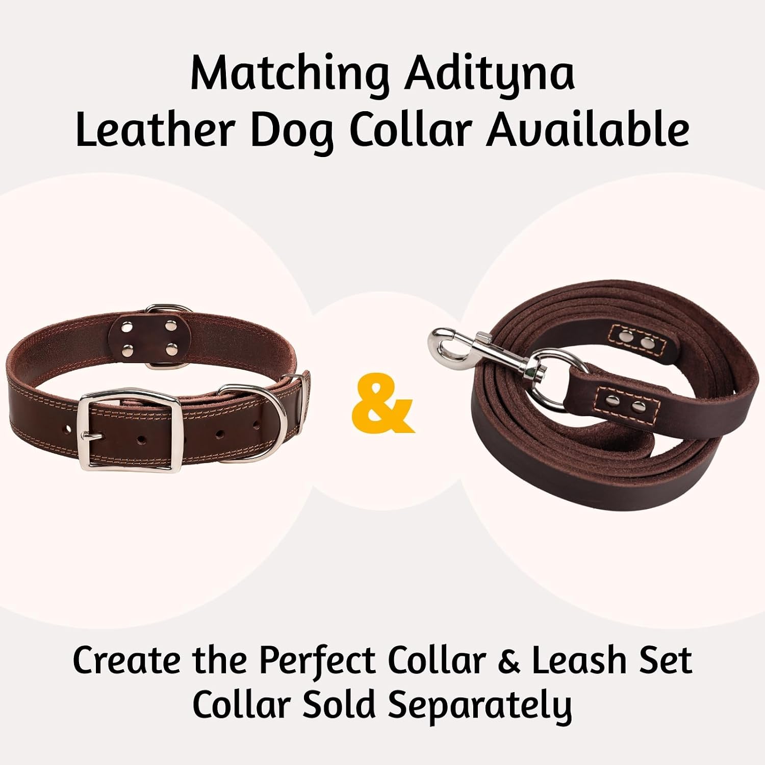 Close up view of the thick three quarter inch wide ADITYNA leather dog leash construction.