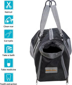 Medium size black cat grooming bag laid flat for use
