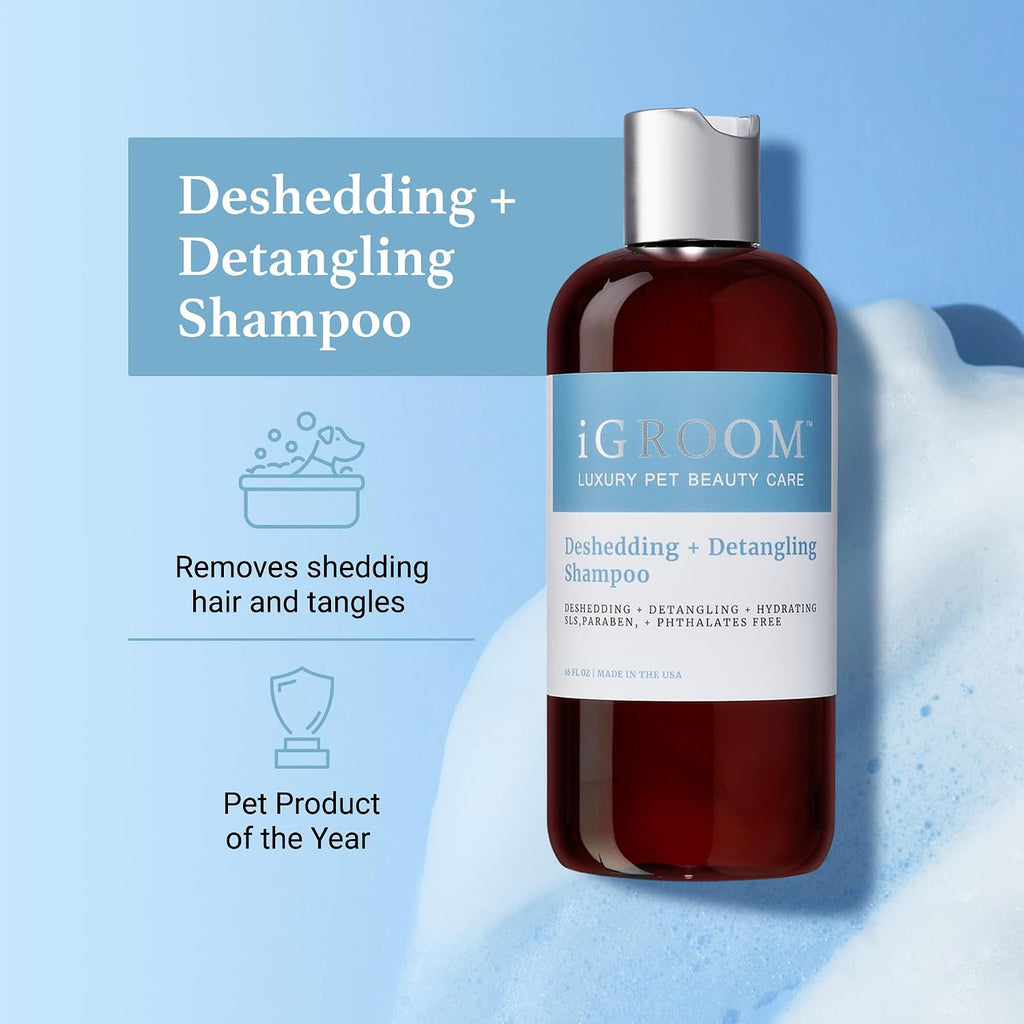 Close up of IGroom luxury dog shampoo label details