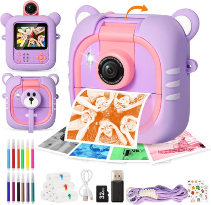 ARNSSIEN kids instant print camera front view displaying the two point four inch screen