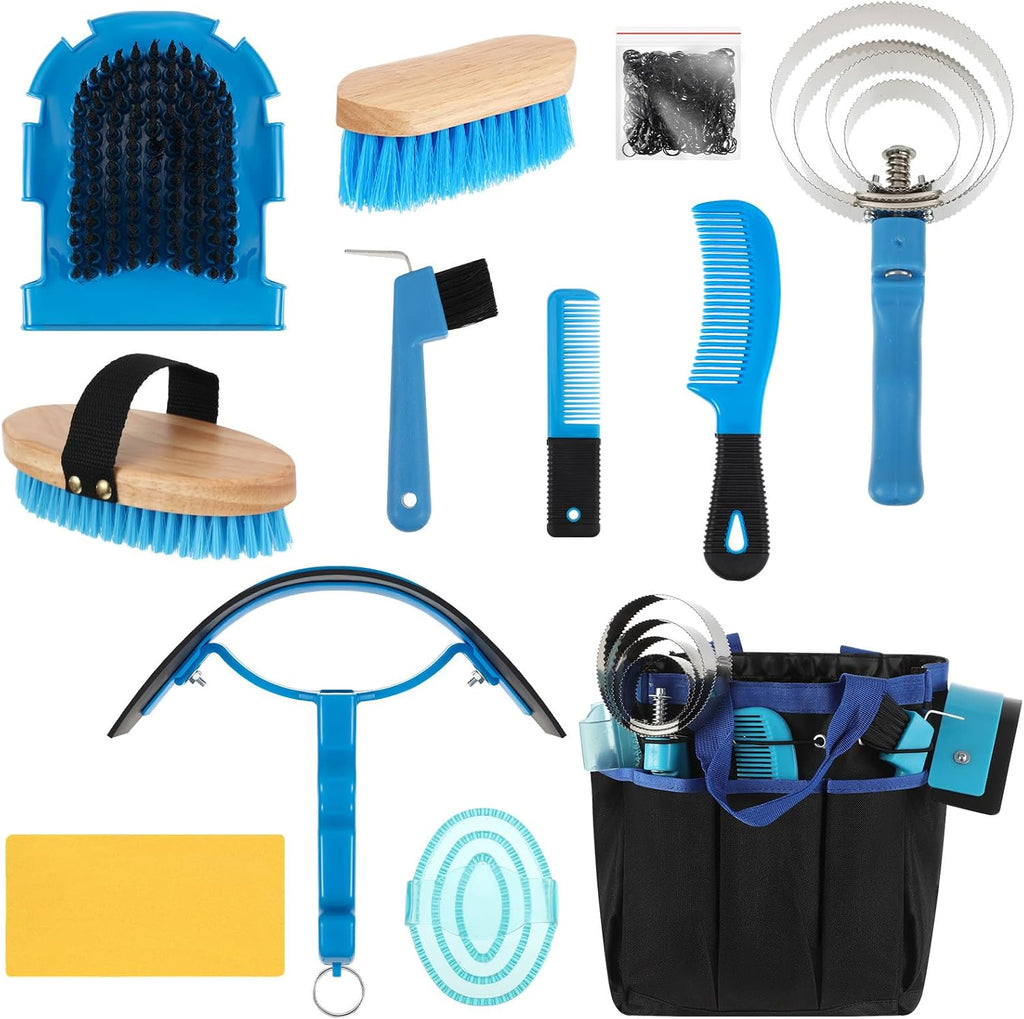 Abbylike 12 Piece Horse Grooming Kit with Organizer Tote Bag Brush Sets for Derby Day Show Horses Professional Tools for Care & Massage(Khaki and Green) - Image 11