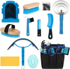Abbylike 12 Piece Horse Grooming Kit with Organizer Tote Bag Brush Sets for Derby Day Show Horses Professional Tools for Care & Massage(Khaki and Green) - Image 11
