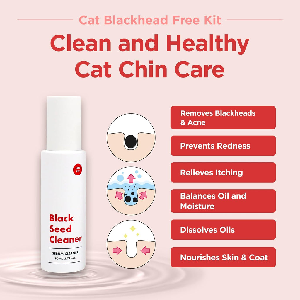 Step by step application guide of the JAYU PET cat acne treatment kit for clearing blackheads.
