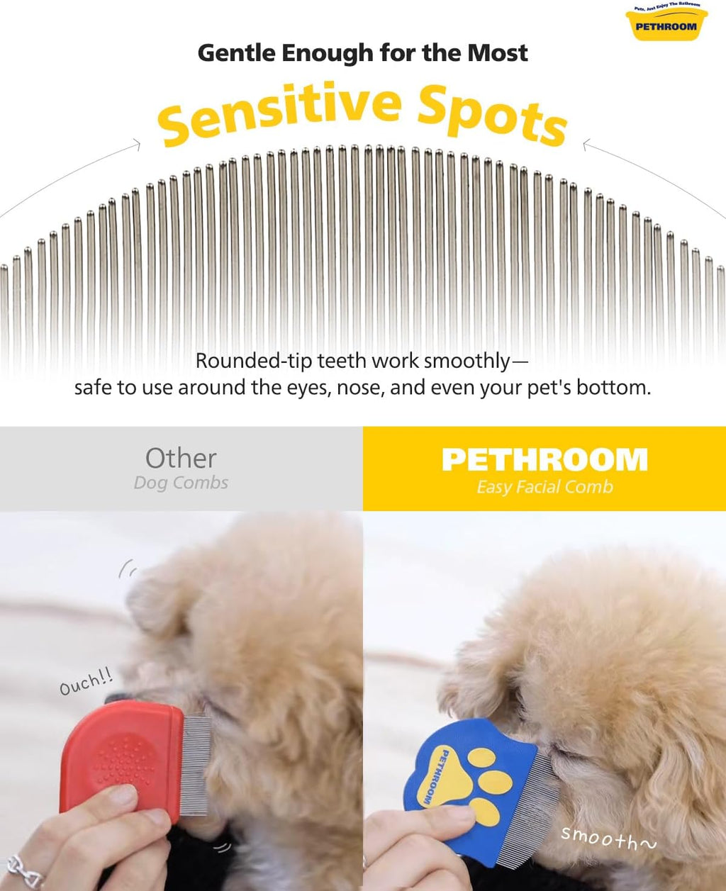 Ergonomic paw-shaped handle of Pethroom grooming tool