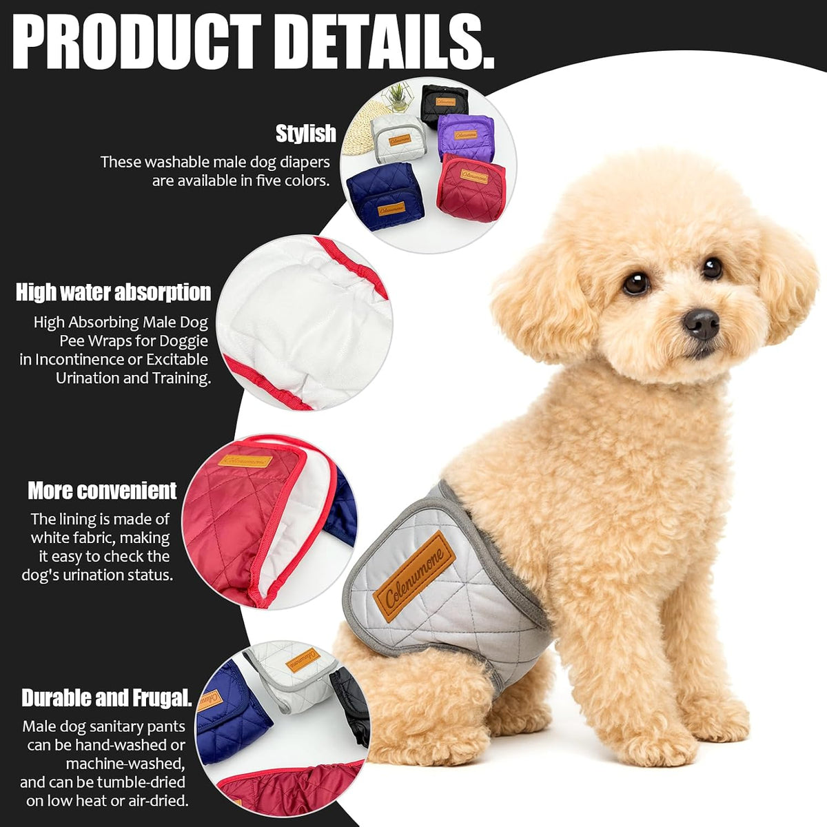 Absorbent inner mesh lining of Colenumone washable pet diaper wrap