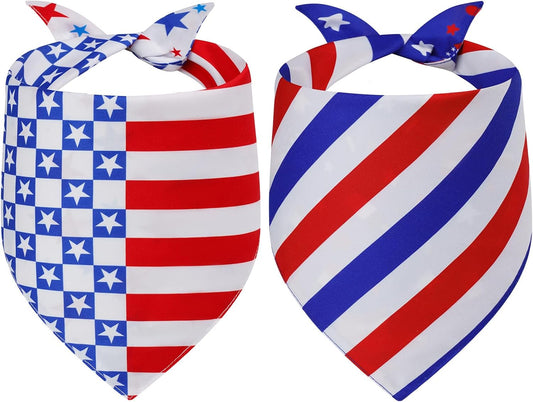 Two reversible patriotic dog scarves with American flag print