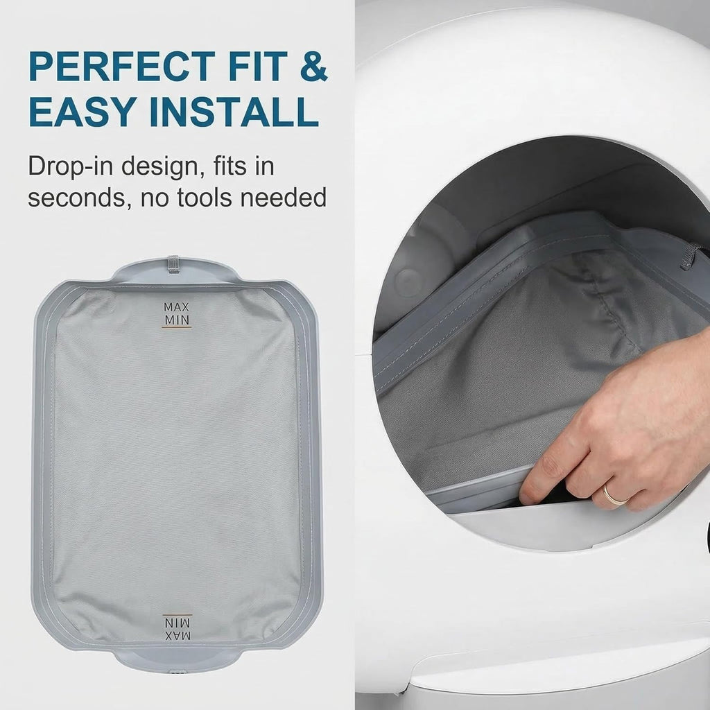 Checpurry automatic litter box replacement pad showing the durable scratch resistant material.