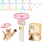 Ku Flying cat fetch toy launcher front view showing paw design and colorful discs