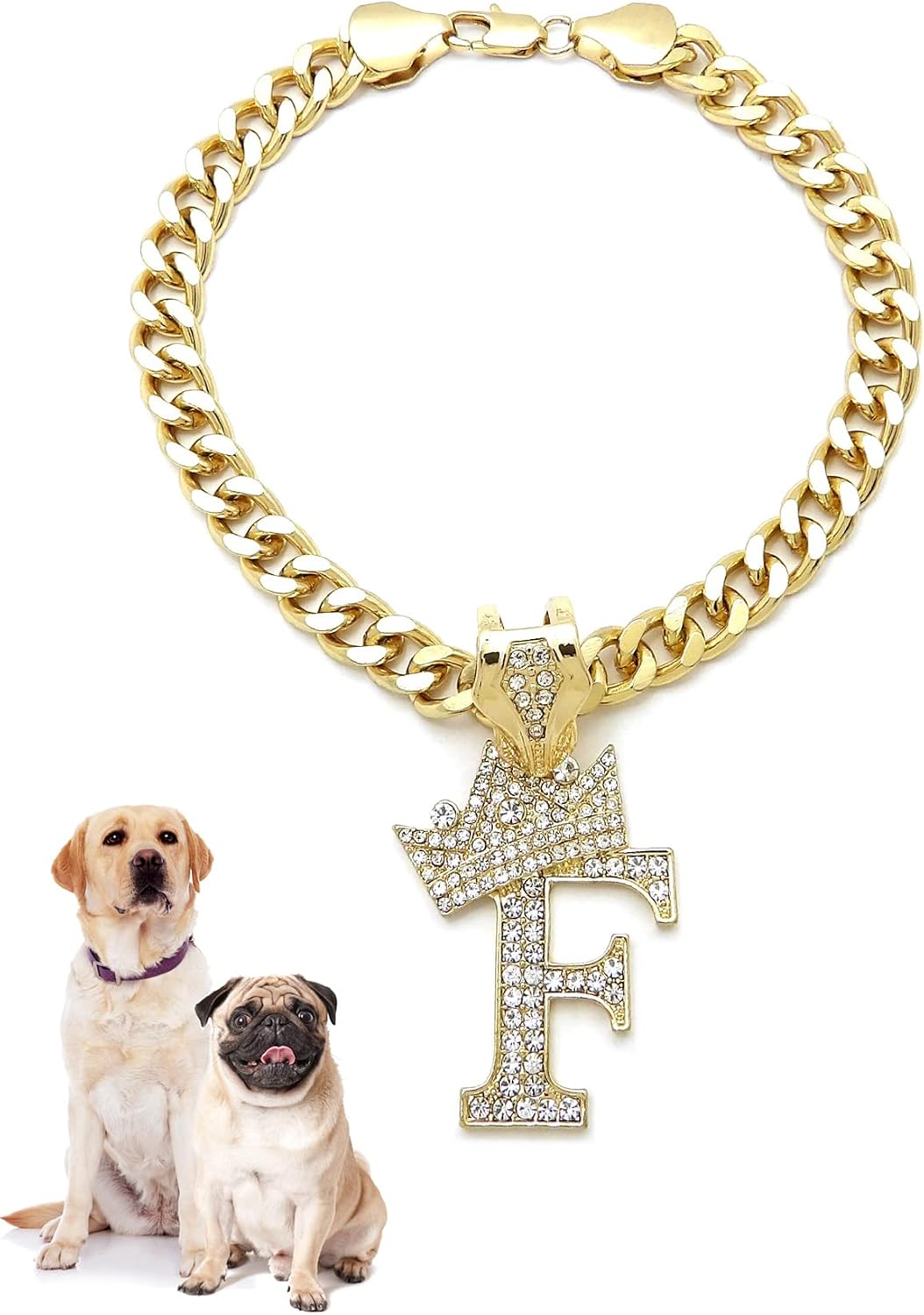 Rhinestone Studded Initial Pendant 18" Cuban Chain Fashion Costume Jewelry Necklace for Dogs Cats in Gold Rhodium Tone (Rhodium - R) - Image 10