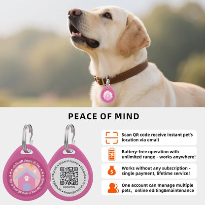 QRTAGLAB tracking alternative pet collar accessory in pink size large highlighting the weather resistant shell.