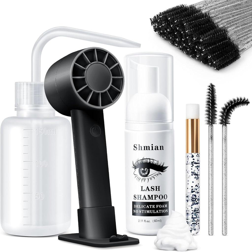 Shmian lash extension cleanser foam front view bottle and kit