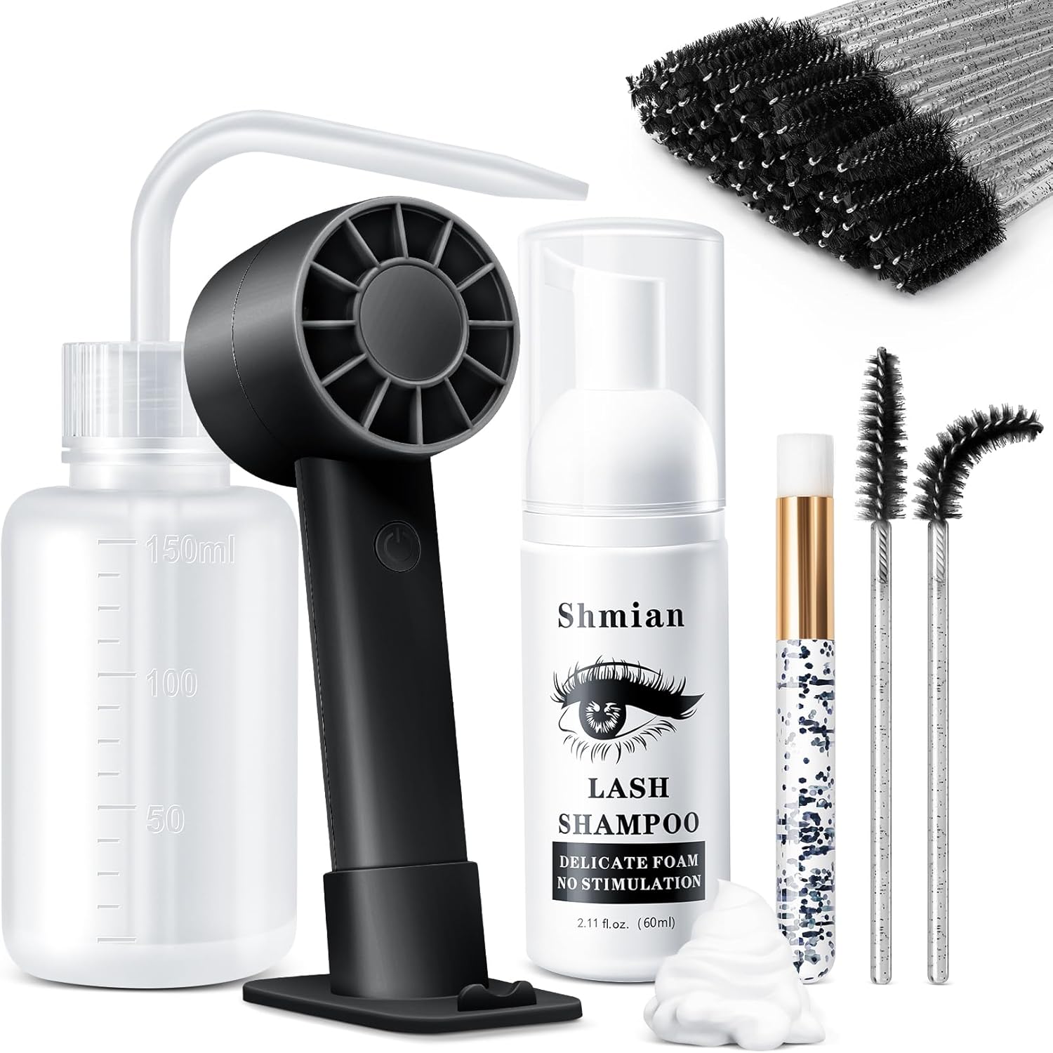 Shmian lash extension cleanser foam 60ml kit with fan and brush
