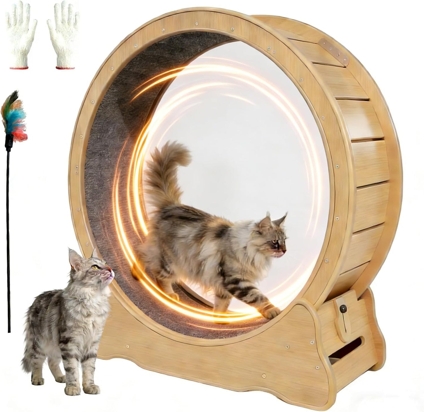 ZooVibe Large Cat Exercise Wheel front view wooden treadmill for indoor cats