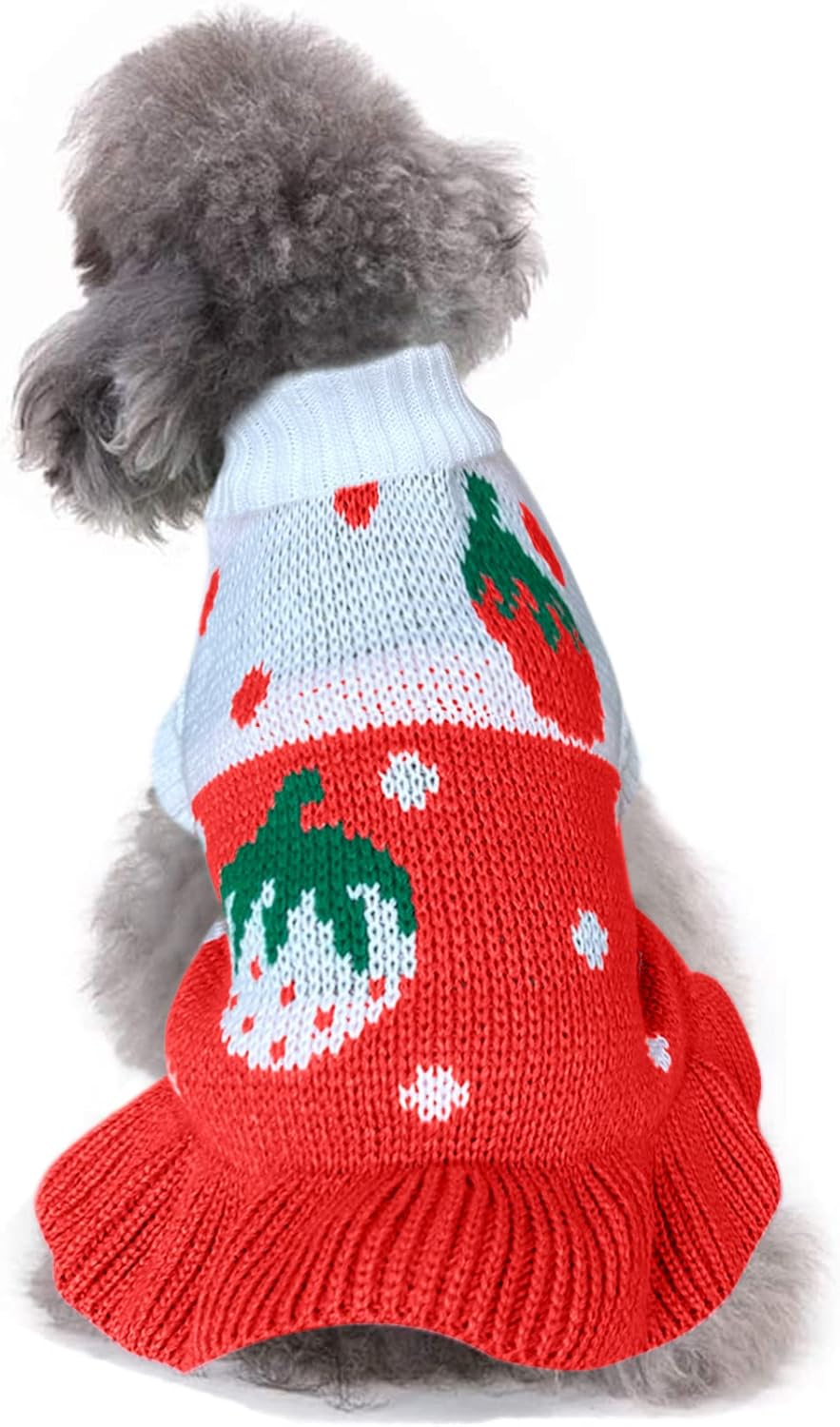 CHBORCHICEN Pet Dog Sweaters Classic Knitwear Turtleneck Winter Warm Puppy Clothing Cute Strawberry and Heart Doggie Sweater (Pink, Medium) - Image 11