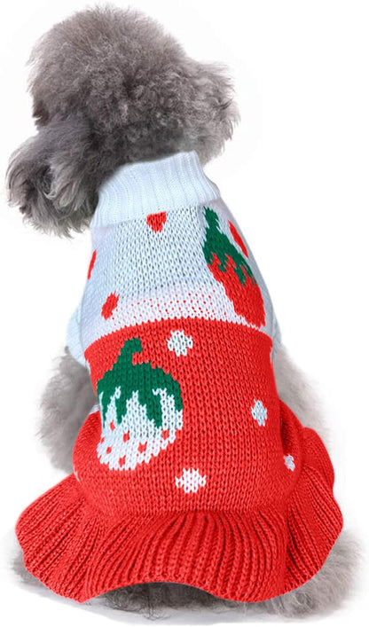 CHBORCHICEN Pet Dog Sweaters Classic Knitwear Turtleneck Winter Warm Puppy Clothing Cute Strawberry and Heart Doggie Sweater (Pink, Medium) - Image 11