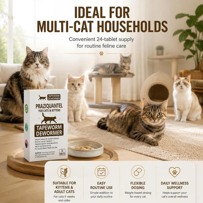 Side panel directions for crumbling Elanco praziquantel tablets into cat food