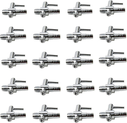 AQUANEAT hydroponics and aquaculture thread valves connecting to standard three sixteenth inch airline tubing.